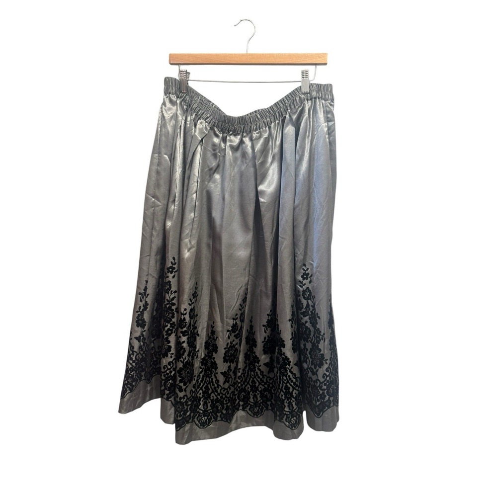 Satin Midi Skirt Plus Size 18/22 Flocked Velvet Border Accent Dressy Party New